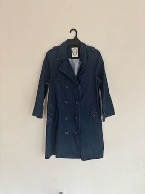 Salad Denim Trench Coat Jacket Women’s M 100% Cotton